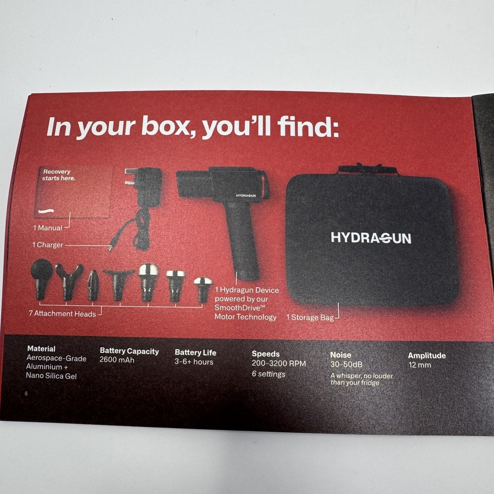 Hydragun Massage Gun Percussion Massager Kit 7 Heads Case 2600mAh Quiet Recovery - Picture 16 of 16